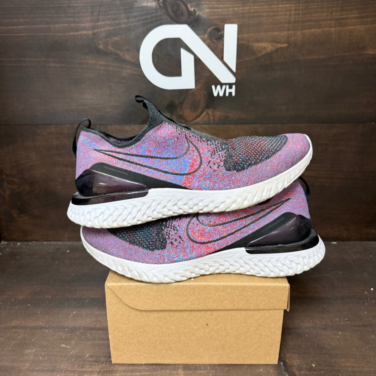 Nike Epic React Moc Flyknit Black University Red Hyper Jade Size 12.5 (Pre-Owned) - Image 1