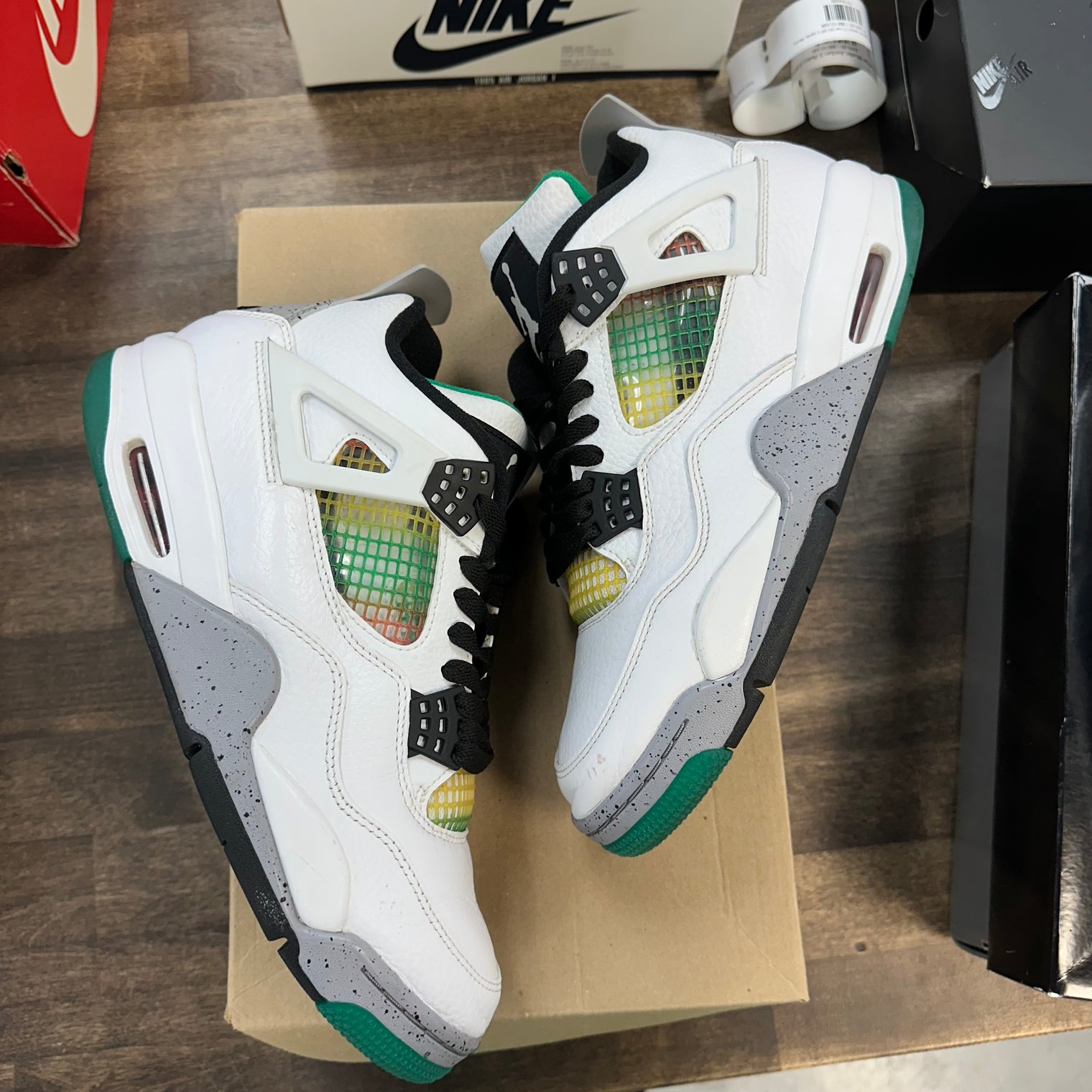 Lucid Green Rasta Jordan 4 Retro (Women's) (USED, No Box)