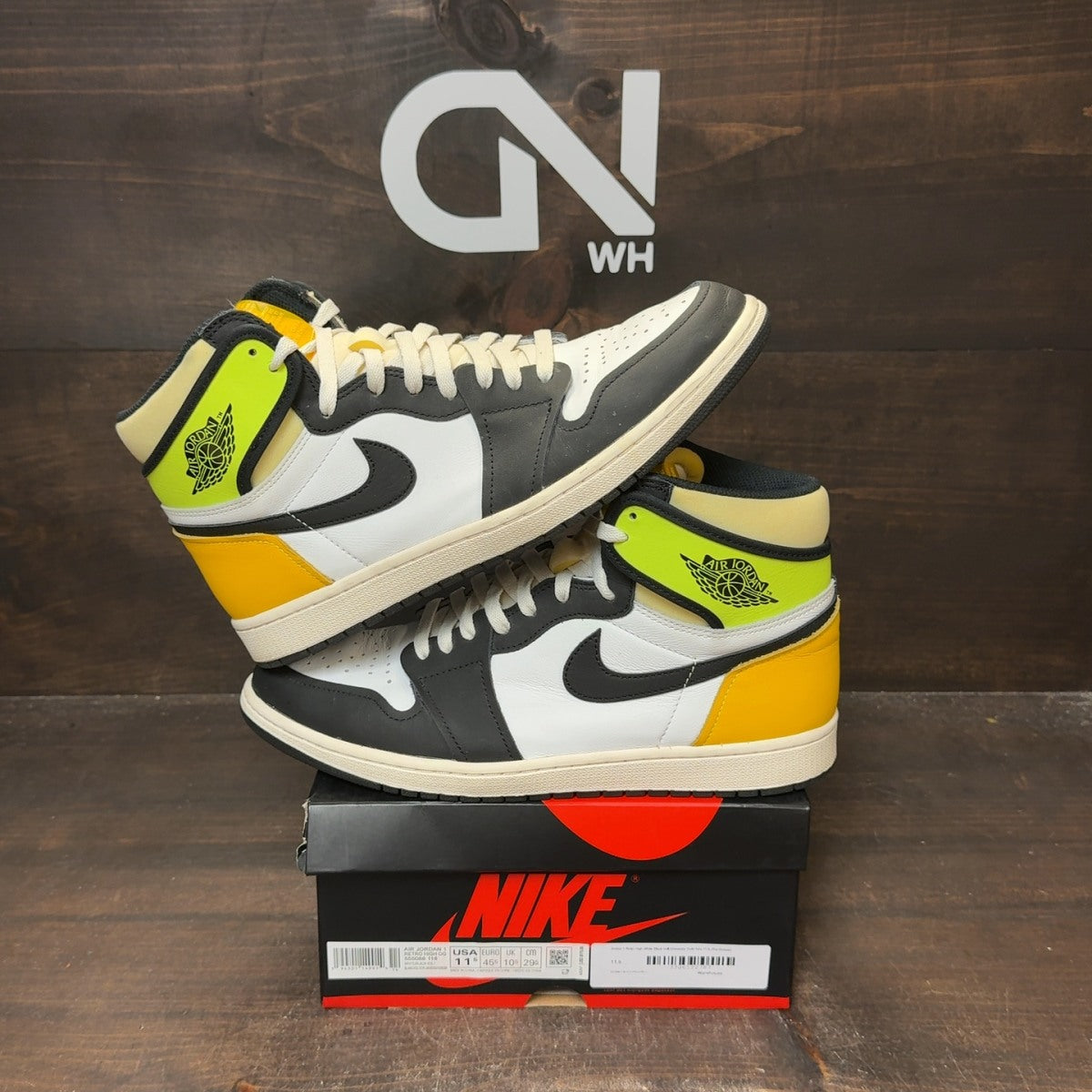 Jordan 1 Retro High White Black Volt University Gold - Image 1