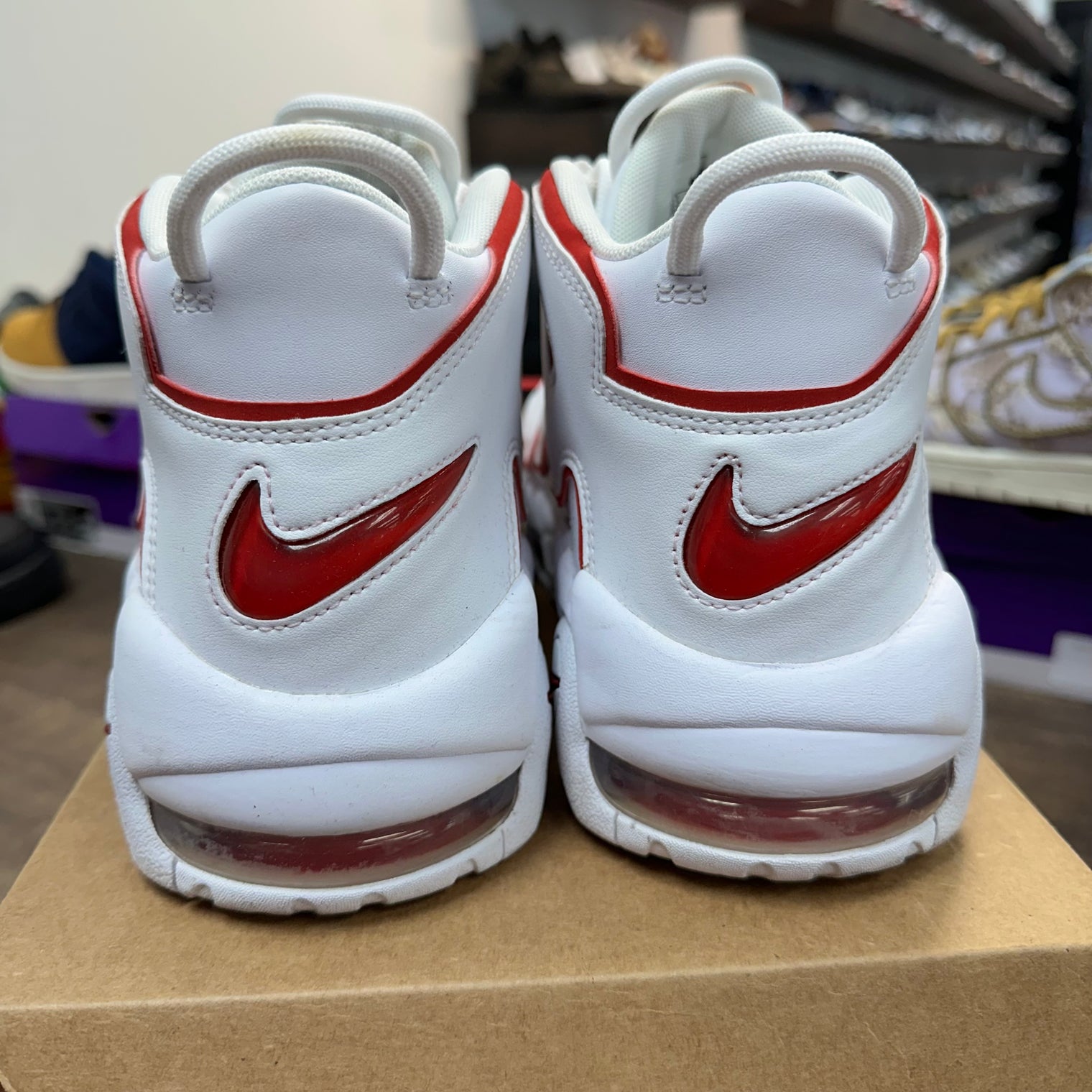 White Varsity Red Outline Nike Air More Uptempo (USED, No Box)