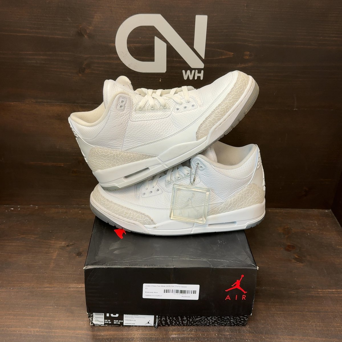 Jordan 3 Retro Pure White (2018) Size 13 (Pre-Owned) - front