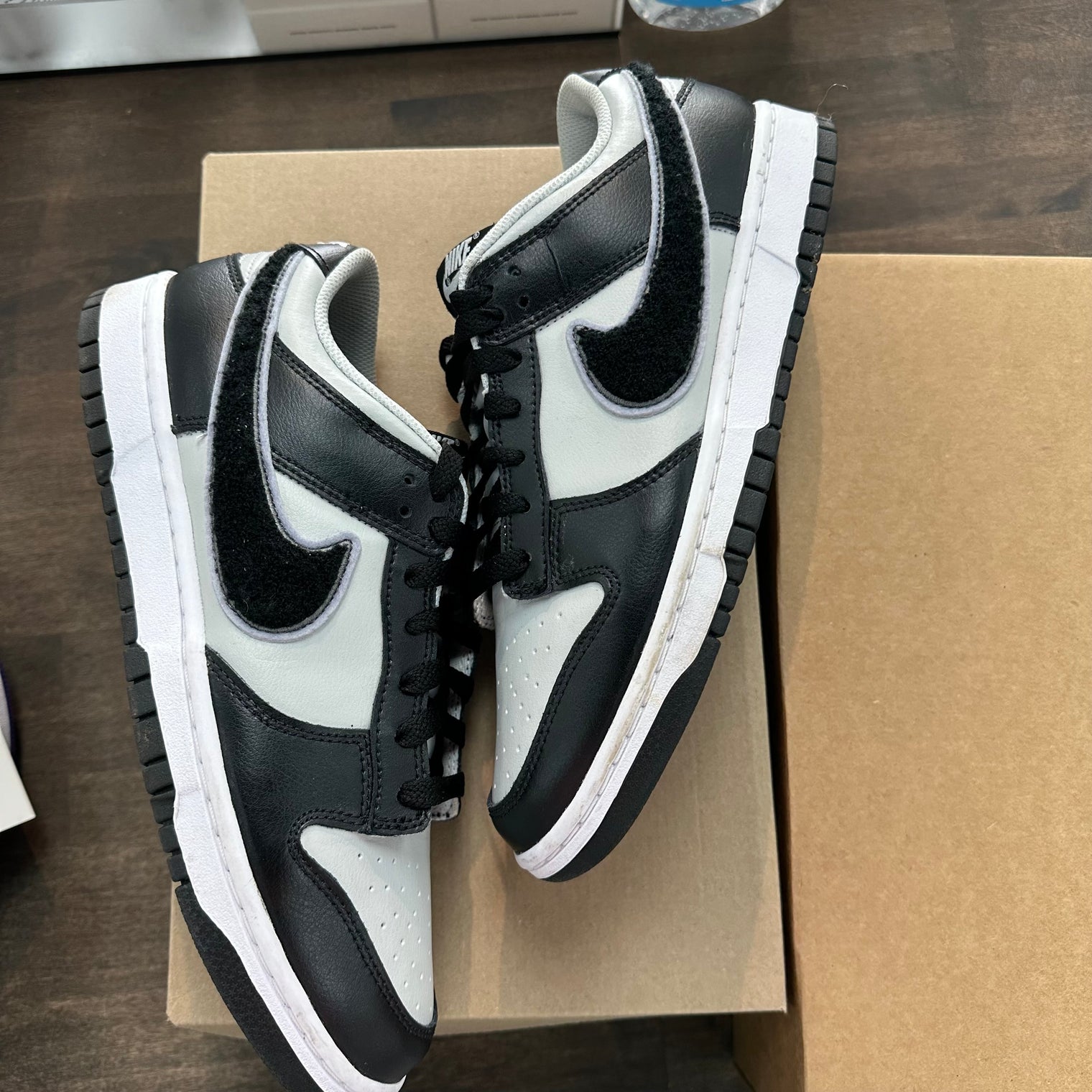 Chenille Swoosh Black Grey Dunk Low (USED,No Box)