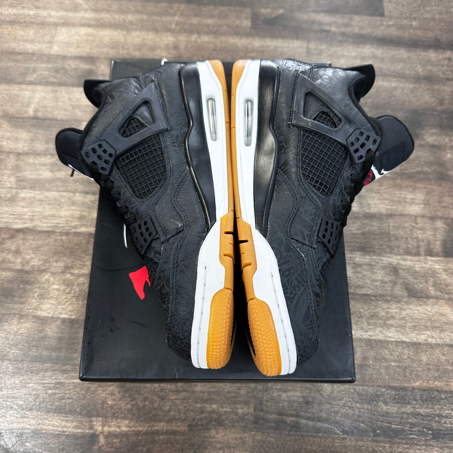 Laser Black Gum Jordan 4 (USED,Repainted Sole)
