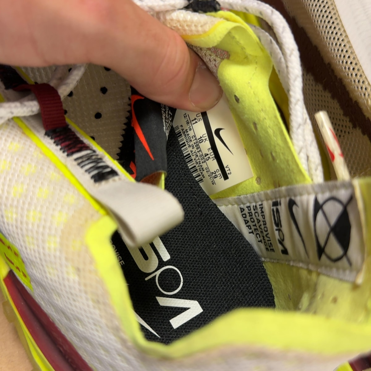 Nike React Runner ISPA Platinum Tint Volt Glow Team Red Size 11 (Pre-Owned) - Image 7