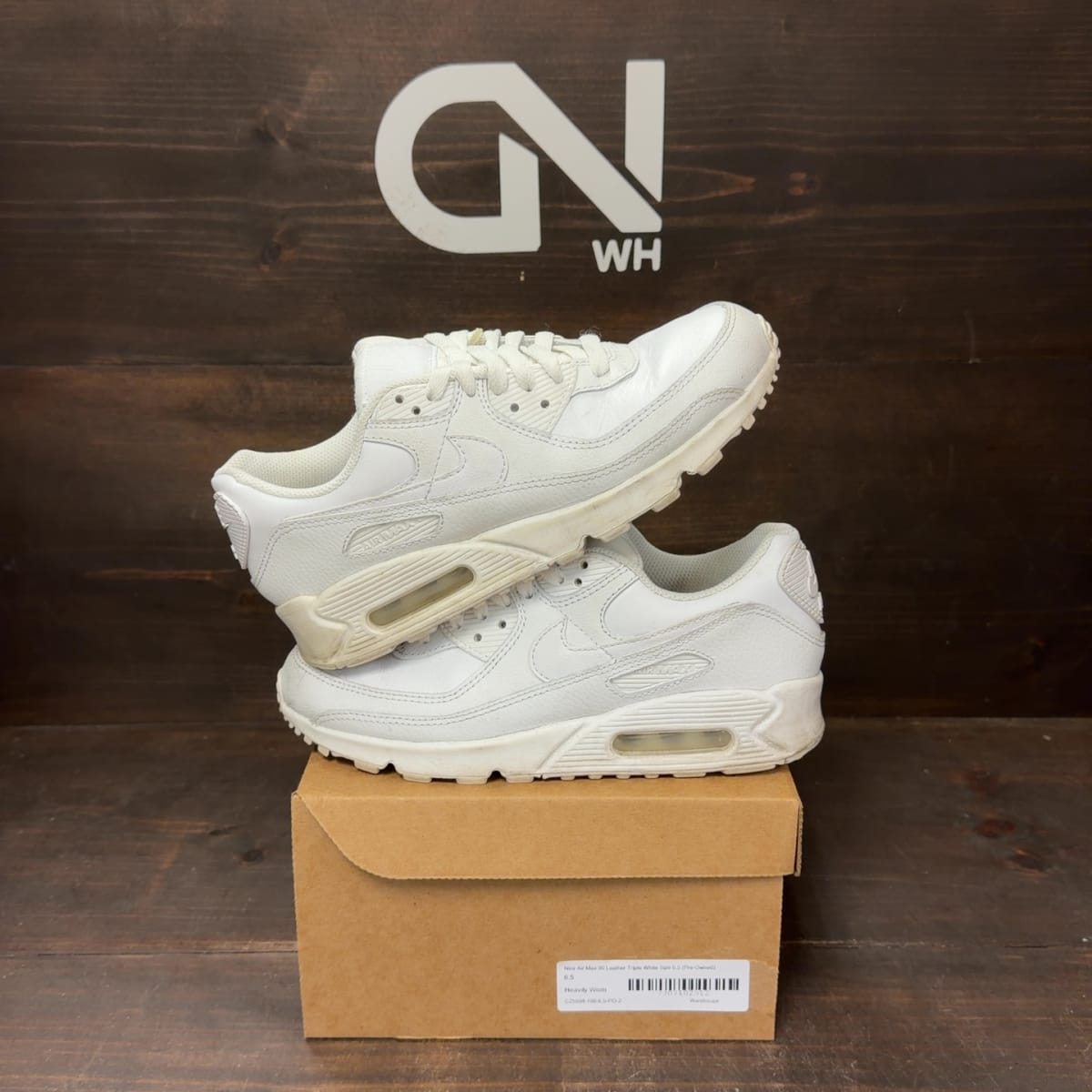 Nike Air Max 90 Leather Triple White Size 6.5 (Pre-Owned) - front