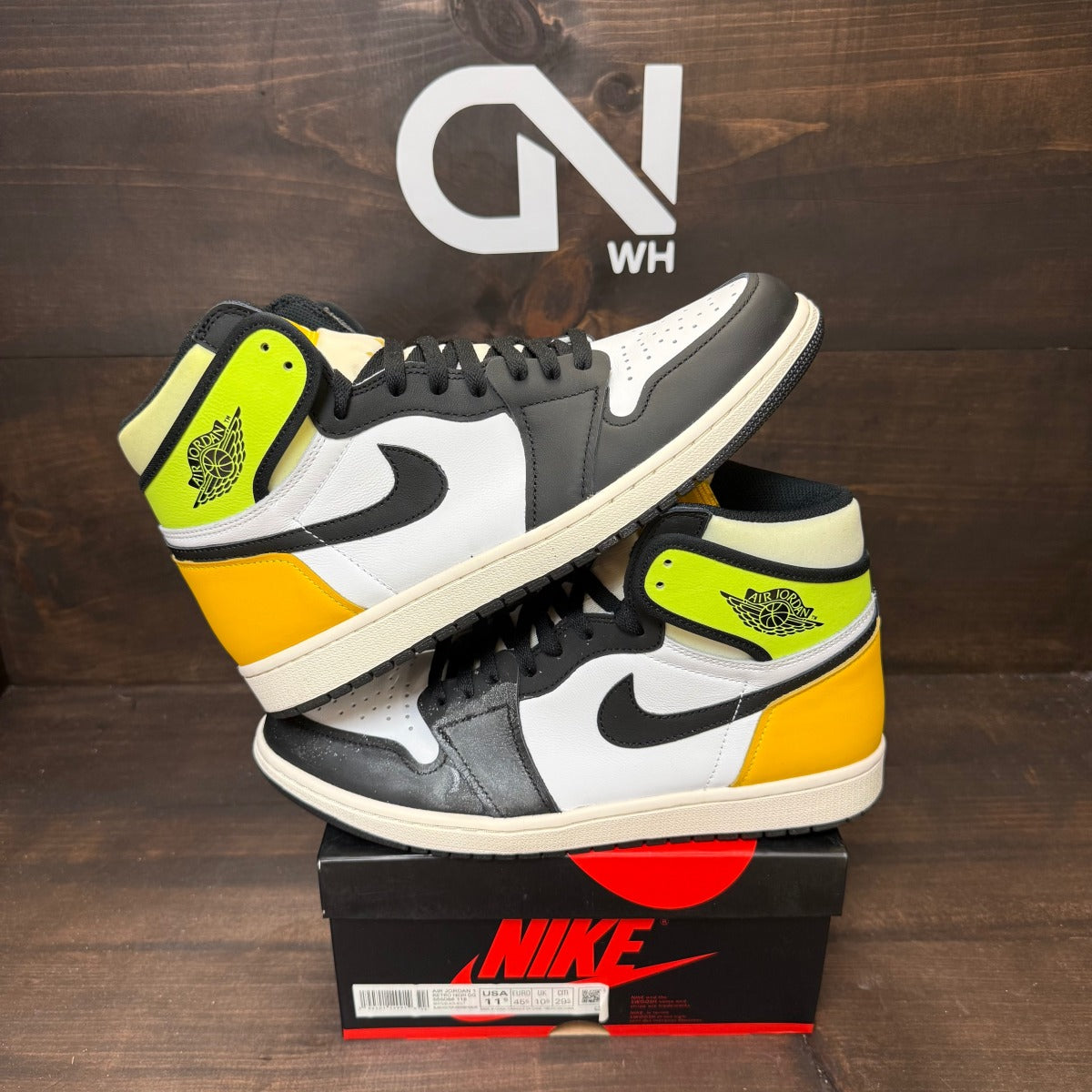 Jordan 1 Retro High White Black Volt University Gold - Image 1