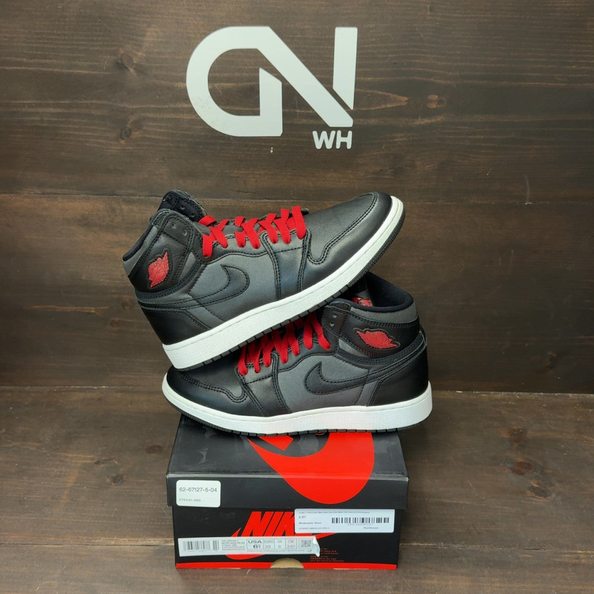 Jordan 1 Retro High Black Satin Gym Red Black (GS) - Image 1