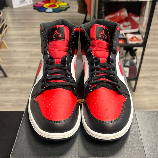 Jordan 1 Mid White Black Red (lightly worn)