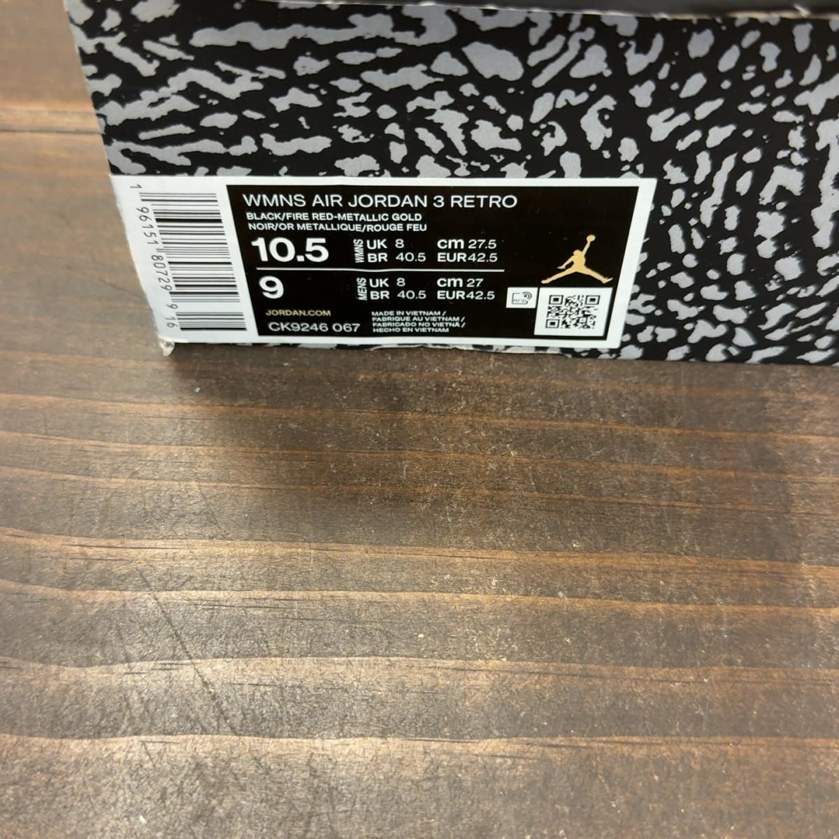 Jordan 3 Retro Black Cement Gold (Women's) Size 10.5W (Pre-Owned) - aux