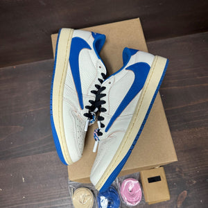Jordan 1 Retro Low OG SP Fragment x Travis Scott Sail Military Blue Size 9 (Pre-Owned) - tag