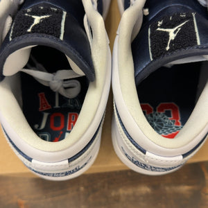 Jordan 1 Low SE Football Grey White Gym Red Midnight Navy (Women's) Size 11.5W - Image 6