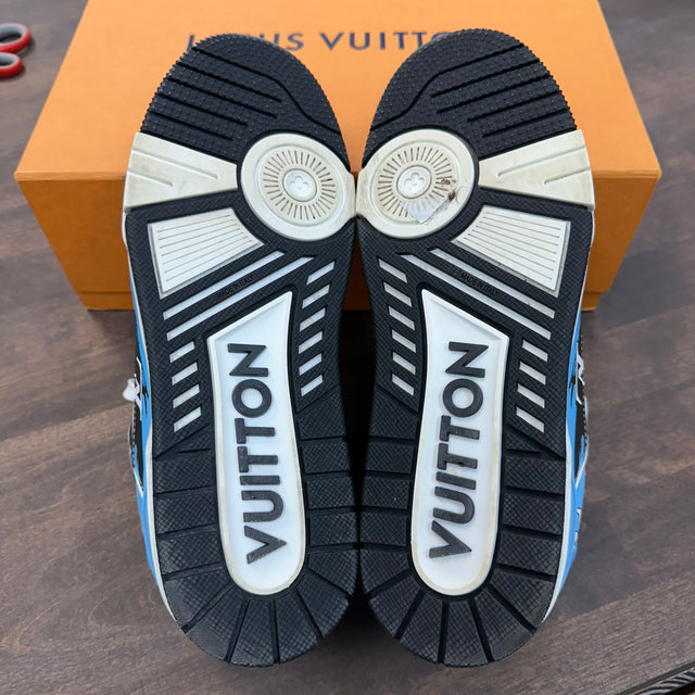 Louis Vuitton White Blue Trainer Sneaker (USED)