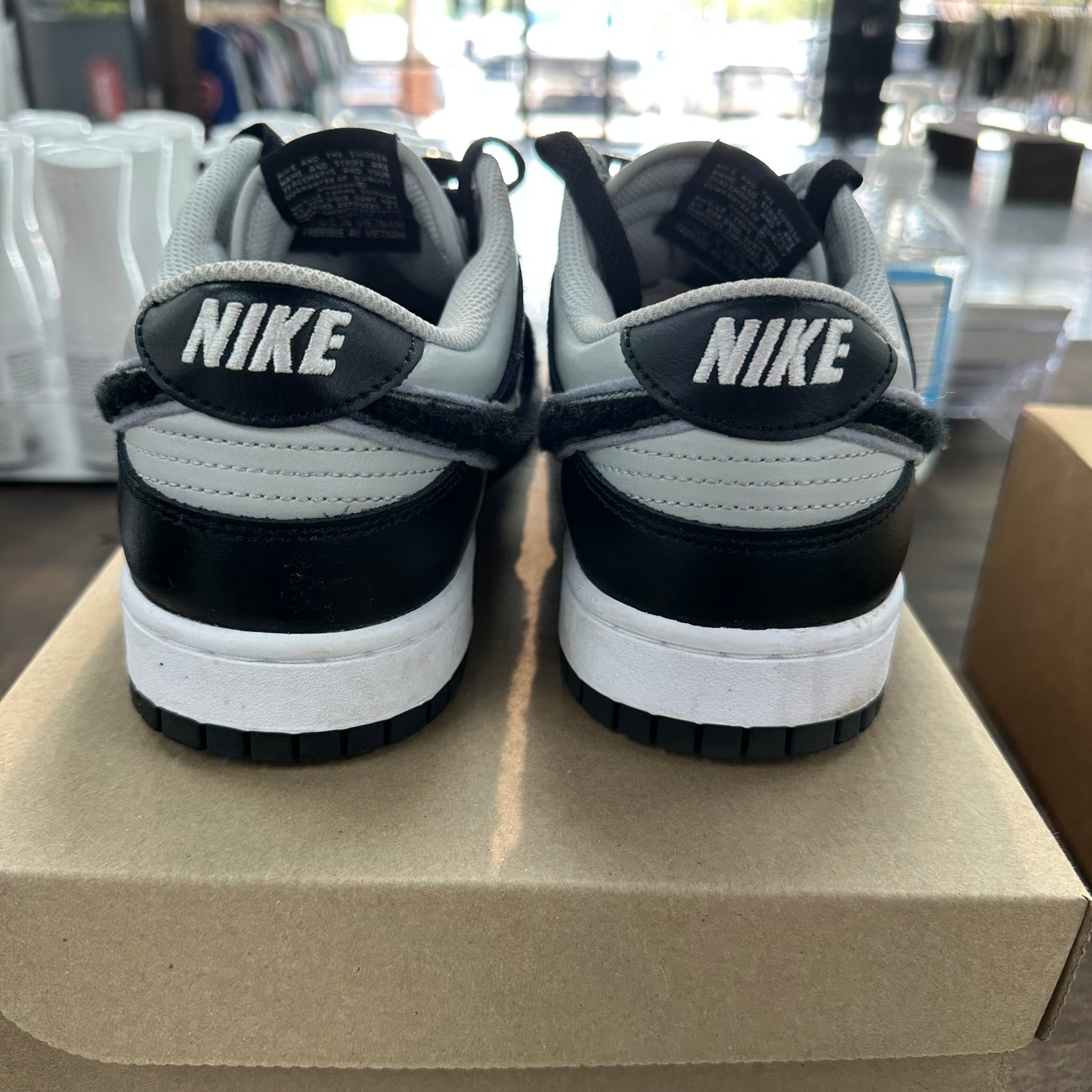 Chenille Swoosh Black Grey Dunk Low (USED,No Box)