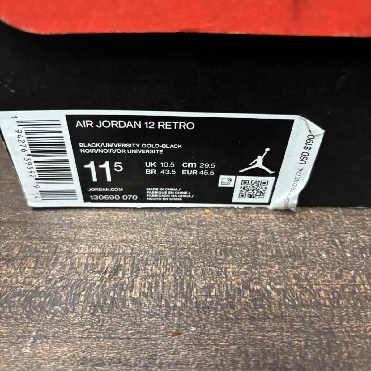 Jordan 12 Retro Black University Gold Size 11.5 (Pre-Owned) - aux
