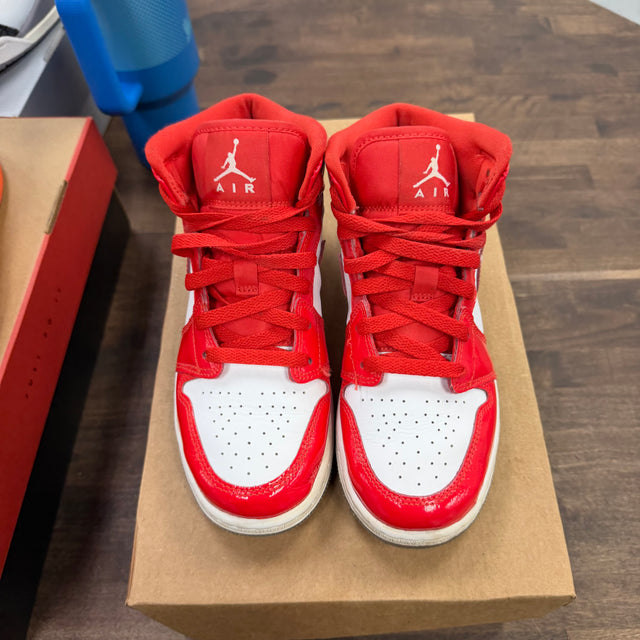 Barcelona Sweater Red Patent Jordan 1 Mid (GS) (USED, No Box)