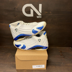 Jordan 14 Retro White Hyper Royal Size 8.5 (Pre-Owned) - Image 1