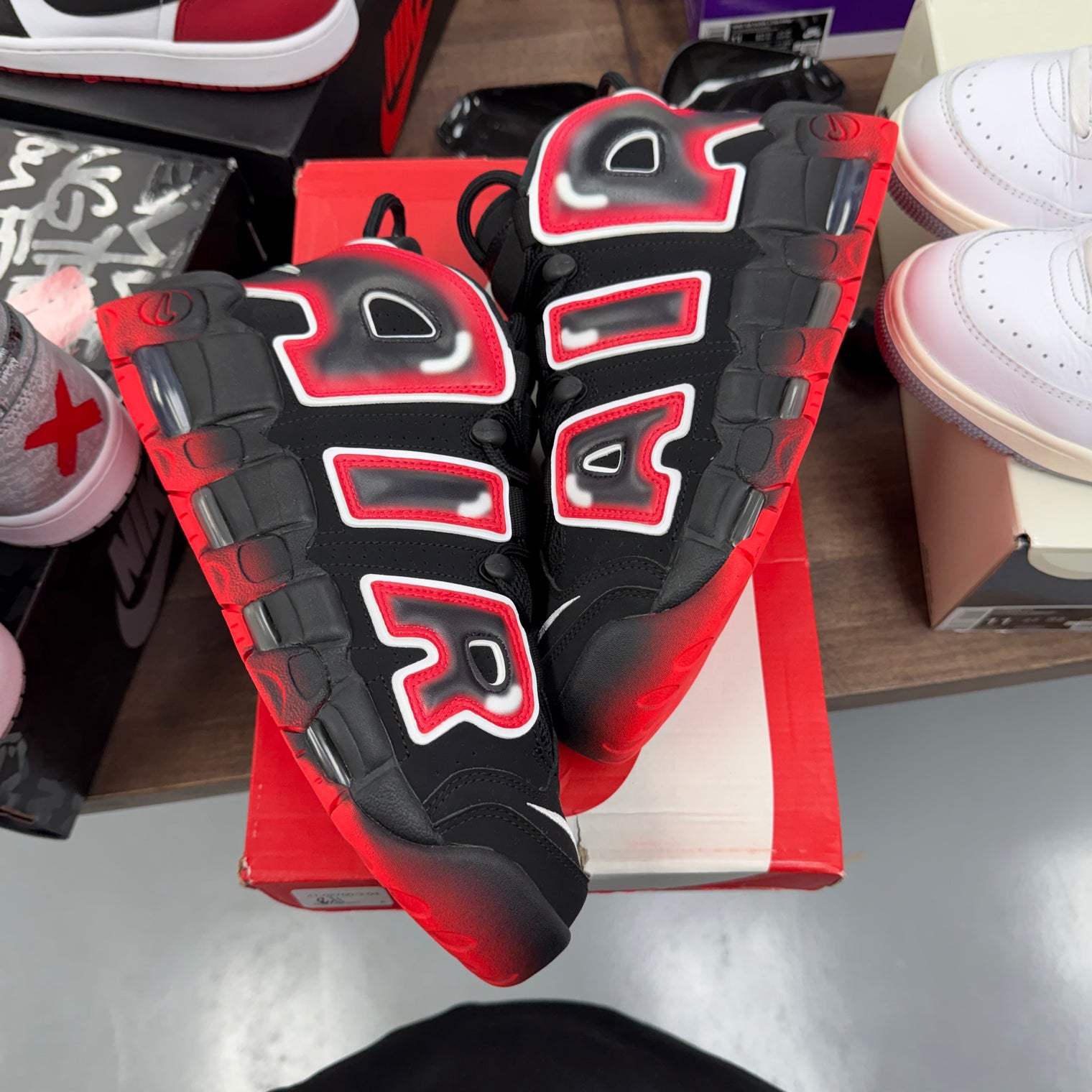 Nike Air More Uptempo Black White Laser Crimson (US 11) (Lightly Worn)