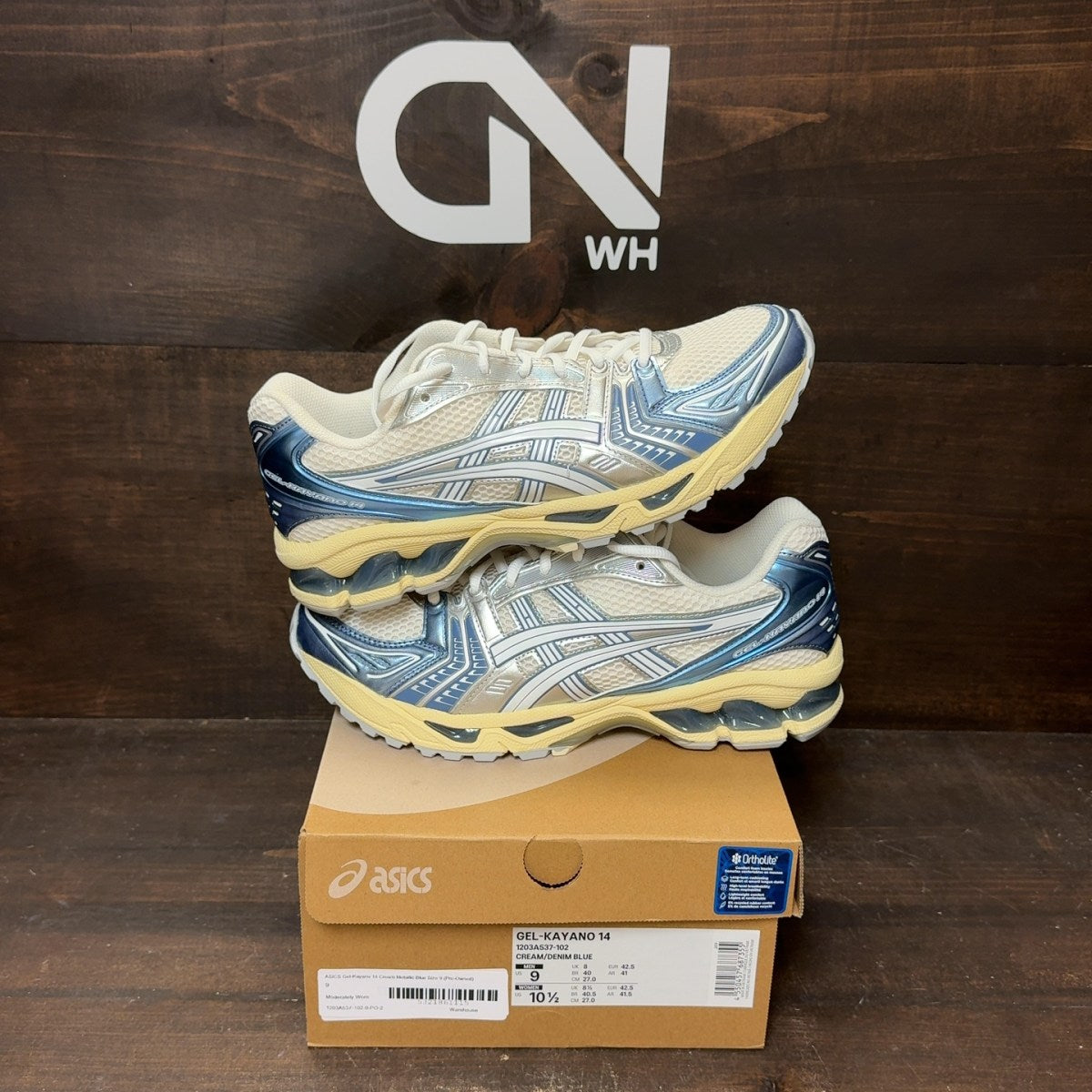 ASICS Gel-Kayano 14 Cream Metallic Blue Size 9 (Pre-Owned) - front