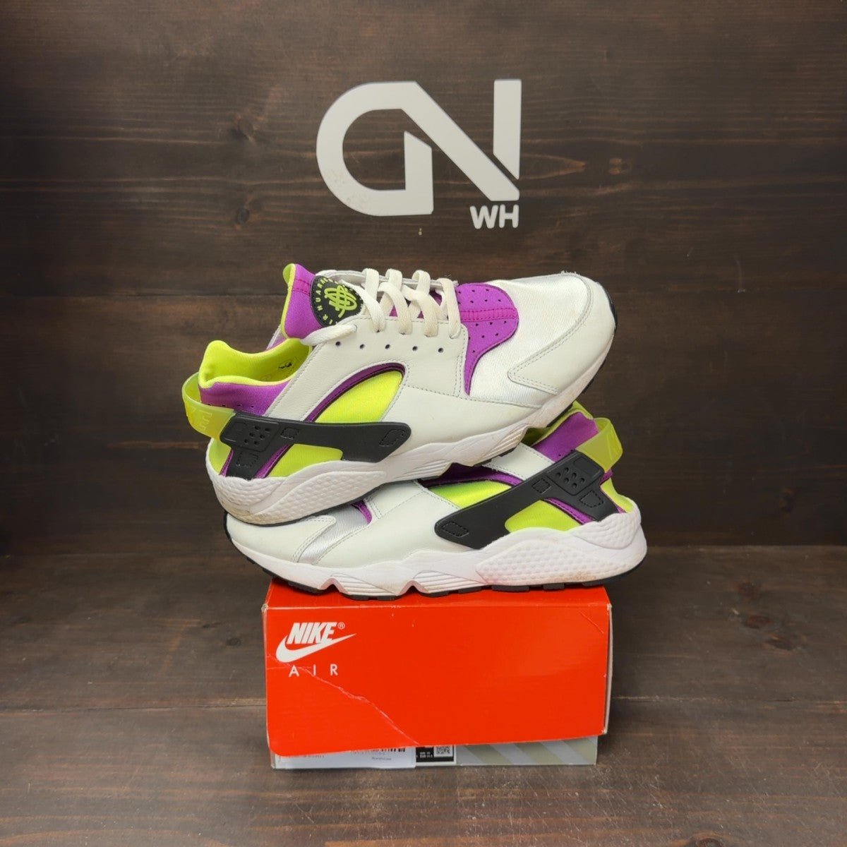 Nike Air Huarache Run Neon Yellow Magenta (2021) Size 10.5 (Pre-Owned) - front