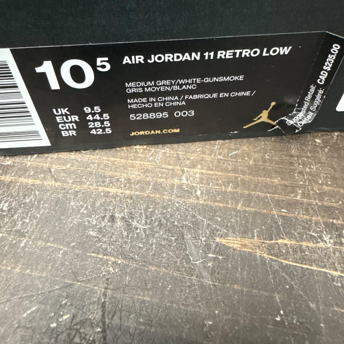 Jordan 11 Retro Low Cool Grey Size 10.5 - aux
