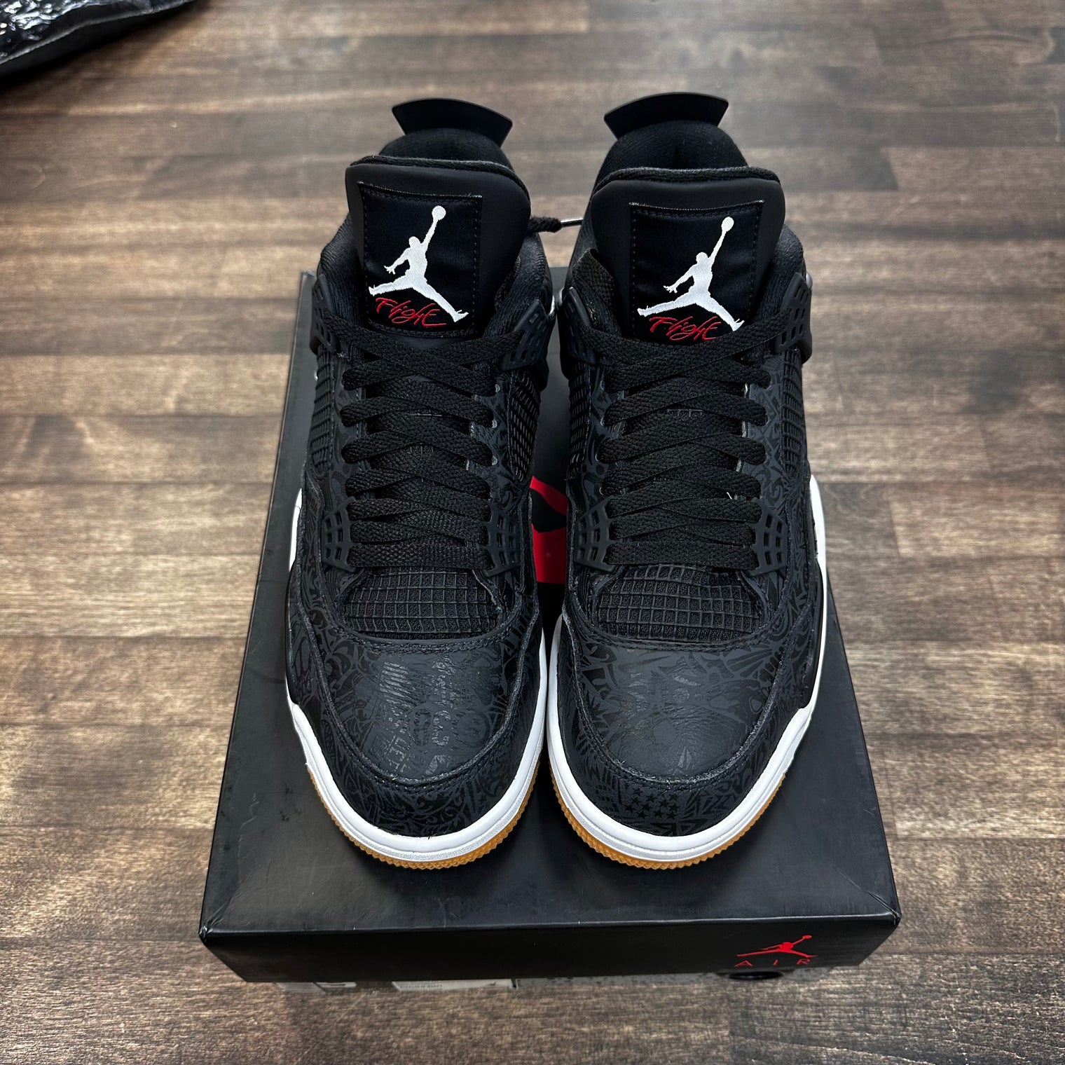 Laser Black Gum Jordan 4 (USED,Repainted Sole)