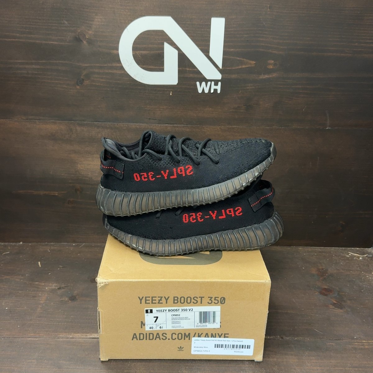 adidas Yeezy Boost 350 V2 Black Red Size 7 (Pre-Owned) - front