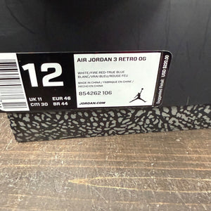 Jordan 3 Retro True Blue (2016) Size 12 (Pre-Owned)
