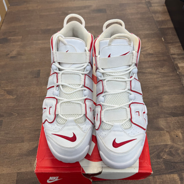 White Varsity Red Outline Air More Uptempo (USED)