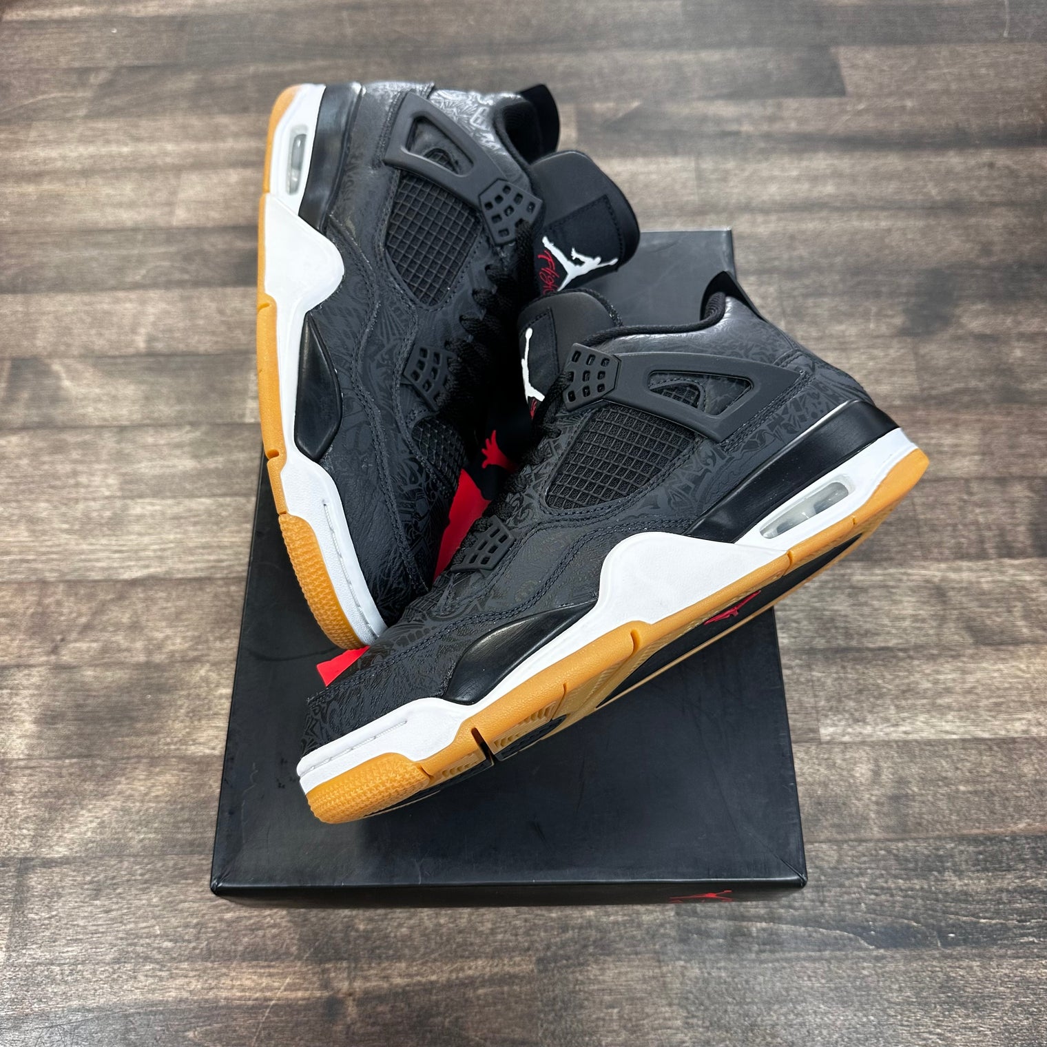 Laser Black Gum Jordan 4 (USED,Repainted Sole)