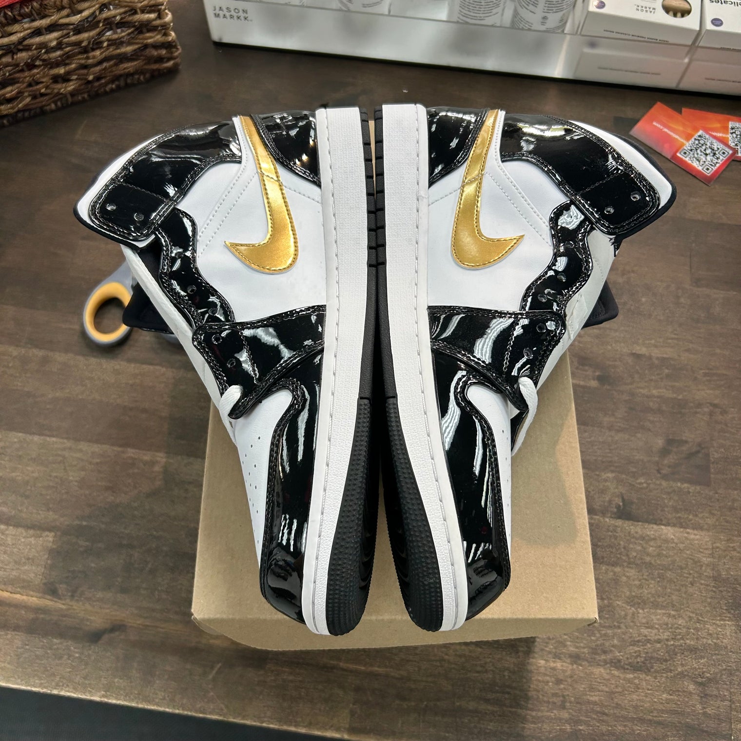 Patent Black Metallic Silver Gold Jordan 1 Mid SE (Lightly Worn, No Box)