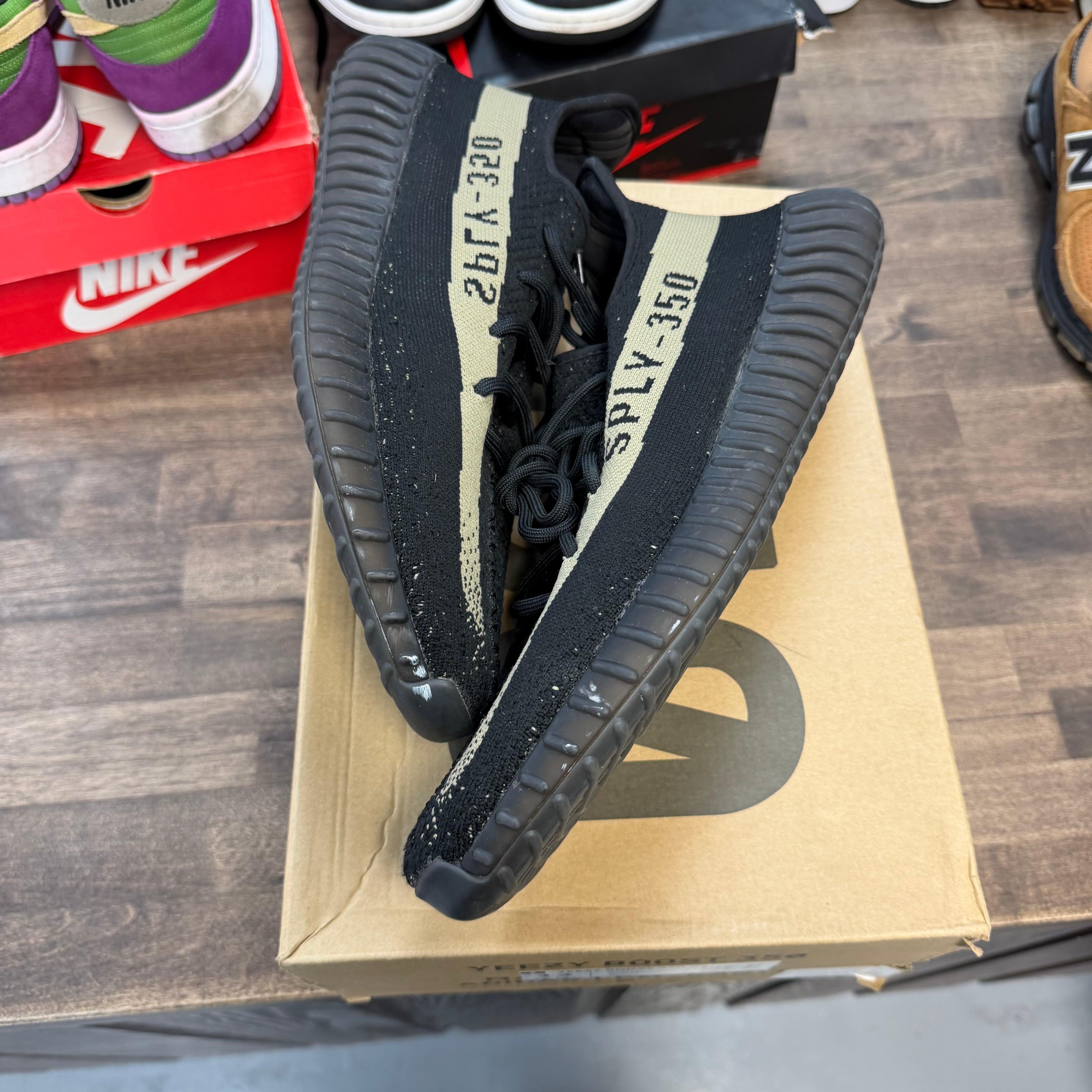 adidas Yeezy Boost 350 V2 Core Black Green (US 12) (USED) Size 12 (Pre-Owned) - Image 1