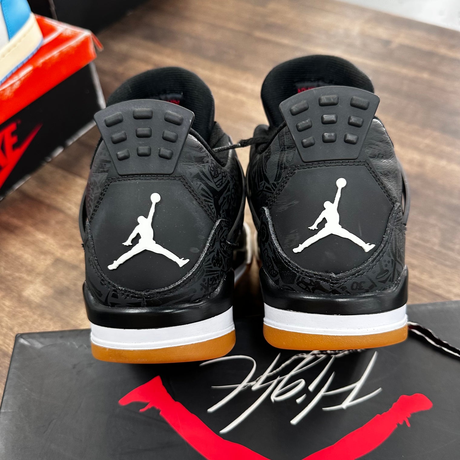 Laser Black Gum Jordan 4 (USED,Repainted Sole)