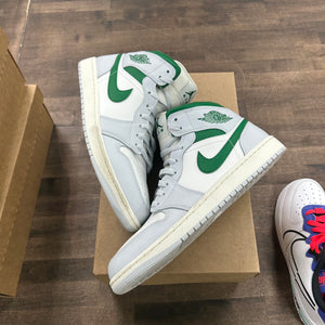 Jordan 1 Mid White Pure Platinum Pine Green Size 10.5 (Pre-Owned)