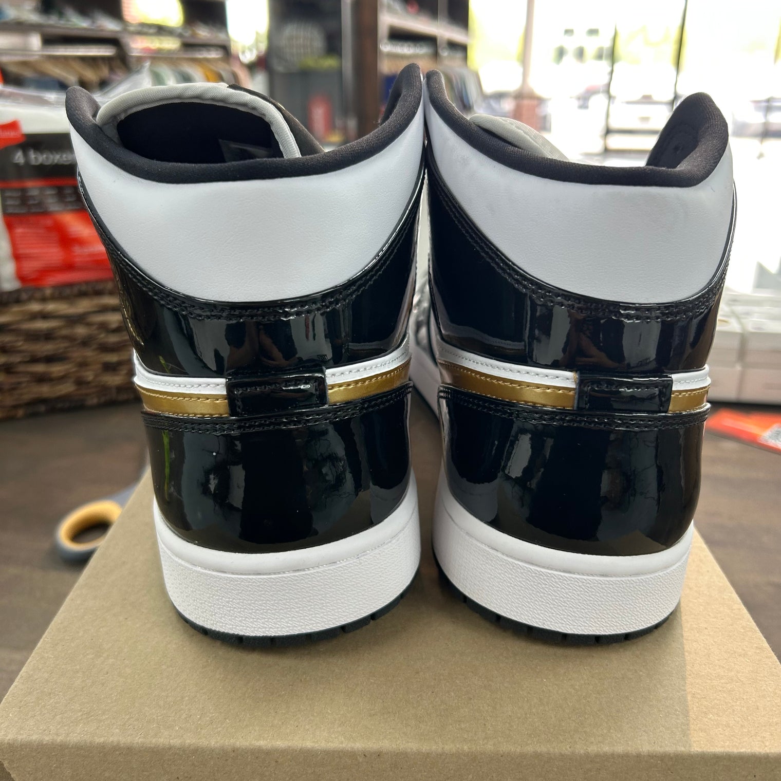 Patent Black Metallic Silver Gold Jordan 1 Mid SE (Lightly Worn, No Box)