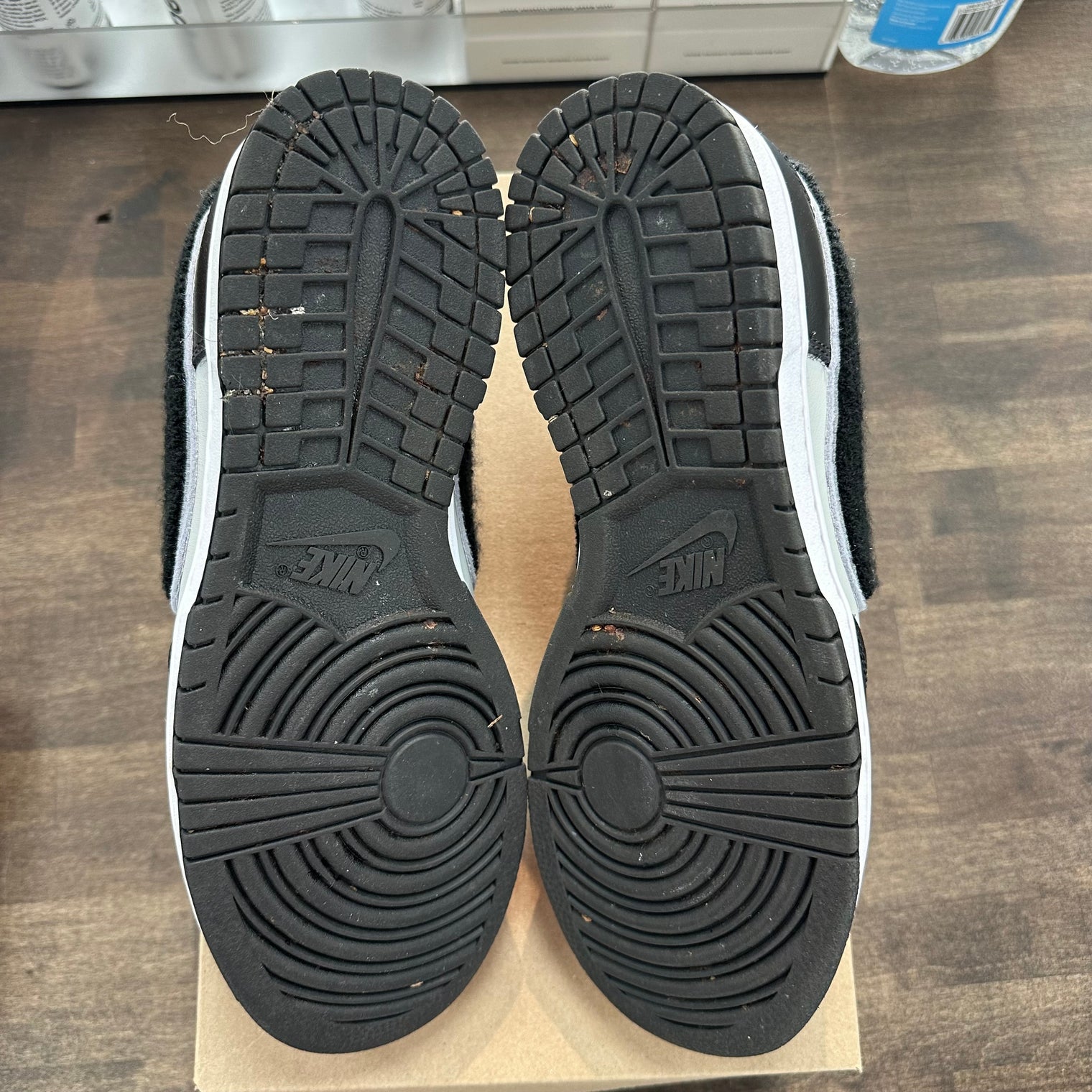 Chenille Swoosh Black Grey Dunk Low (USED,No Box)