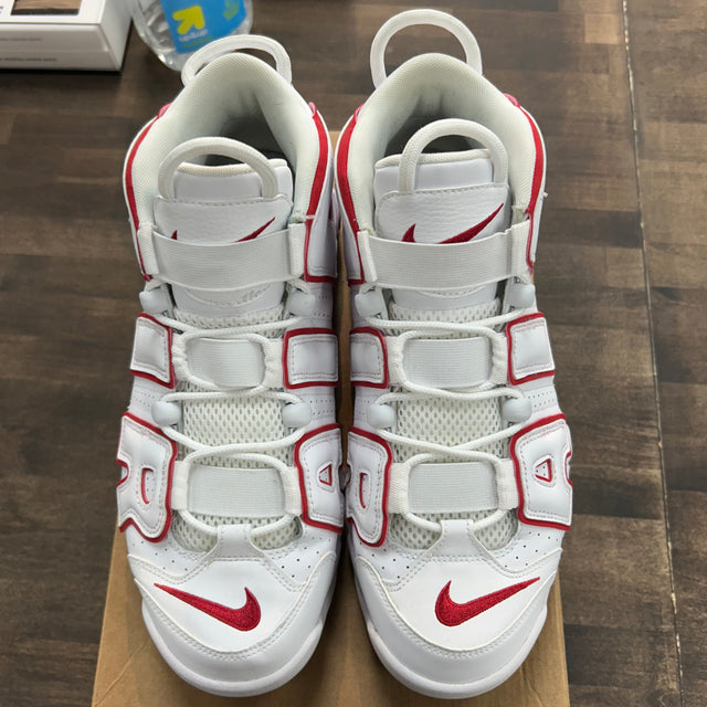 White Varsity Red Outline Air More Uptempo (USED, No Box)