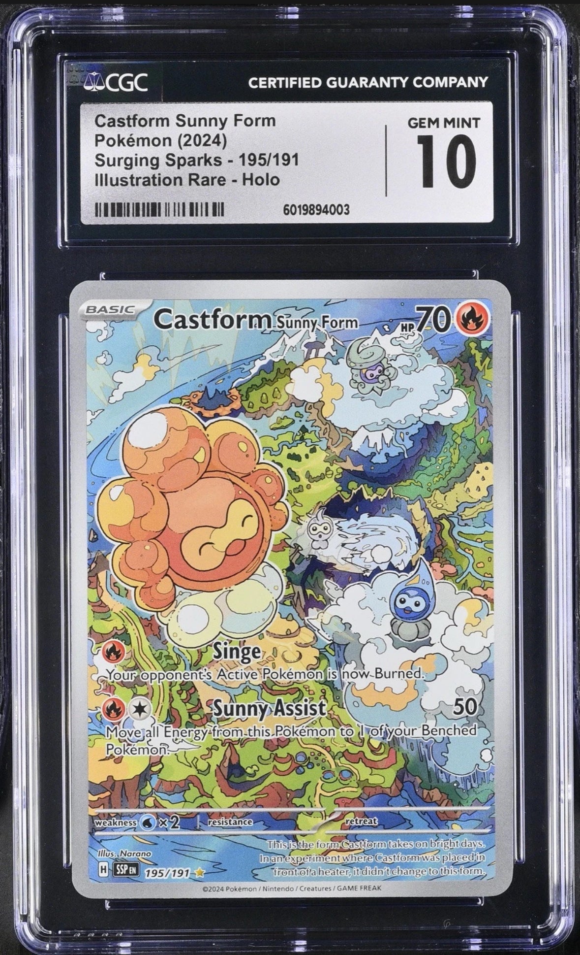 CGC GEM MINT 10 | Pokemon Holo Castform Sunny Form #195 Surging Sparks Illustration Rare
