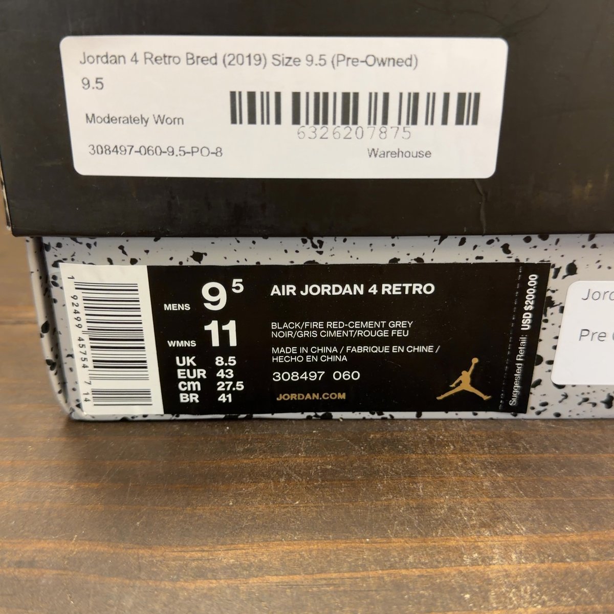 Jordan 4 Retro Bred (2019) Size 9.5 (Pre-Owned) - aux