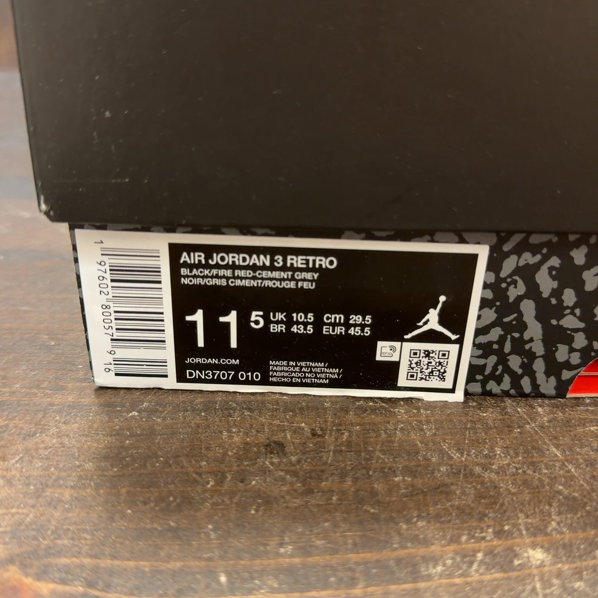 Jordan 3 Retro OG Black Cement (2024) Size 11.5 (Pre-Owned) - aux