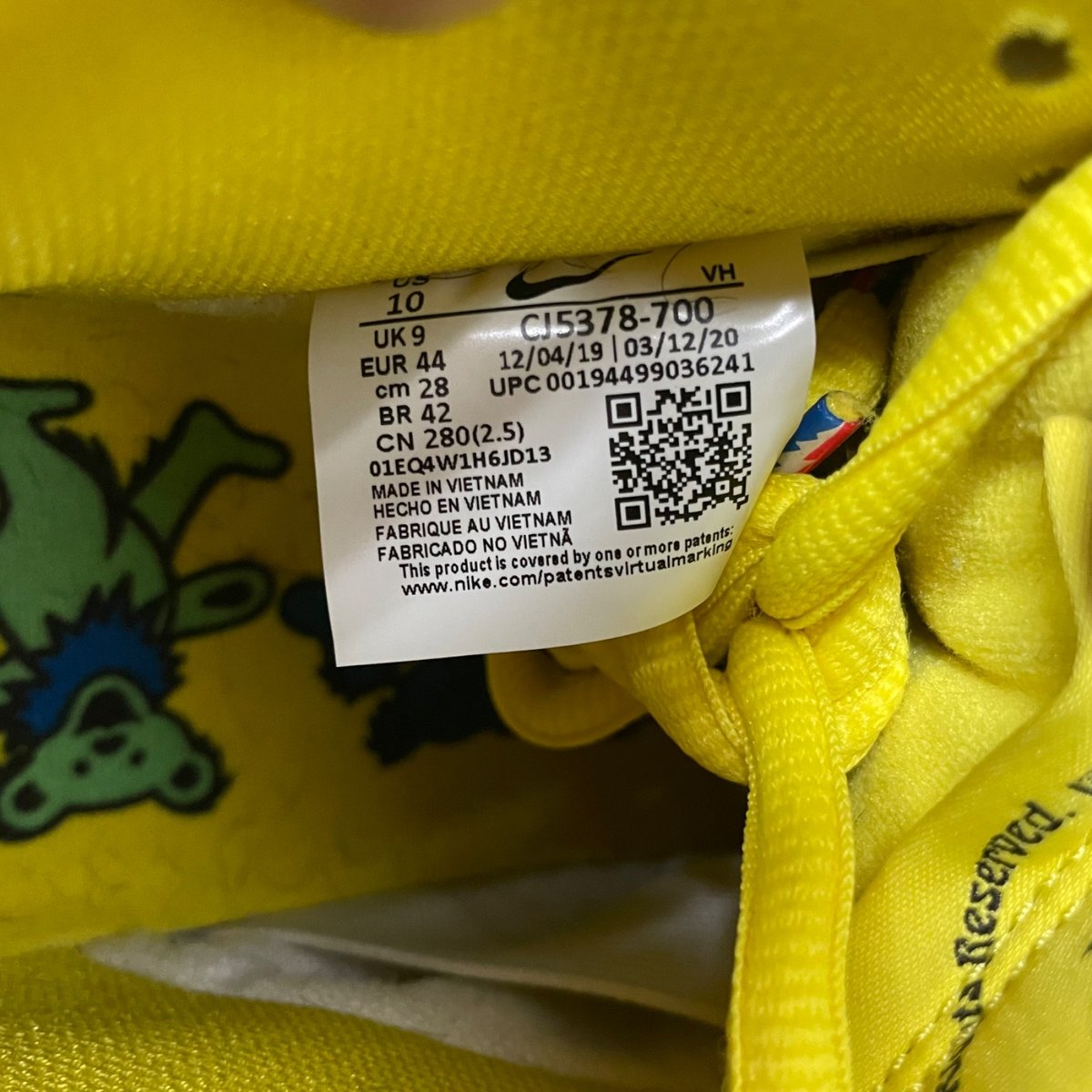 Nike SB Dunk Low Grateful Dead Bears Opti Yellow Size 10 (Pre-Owned) - aux