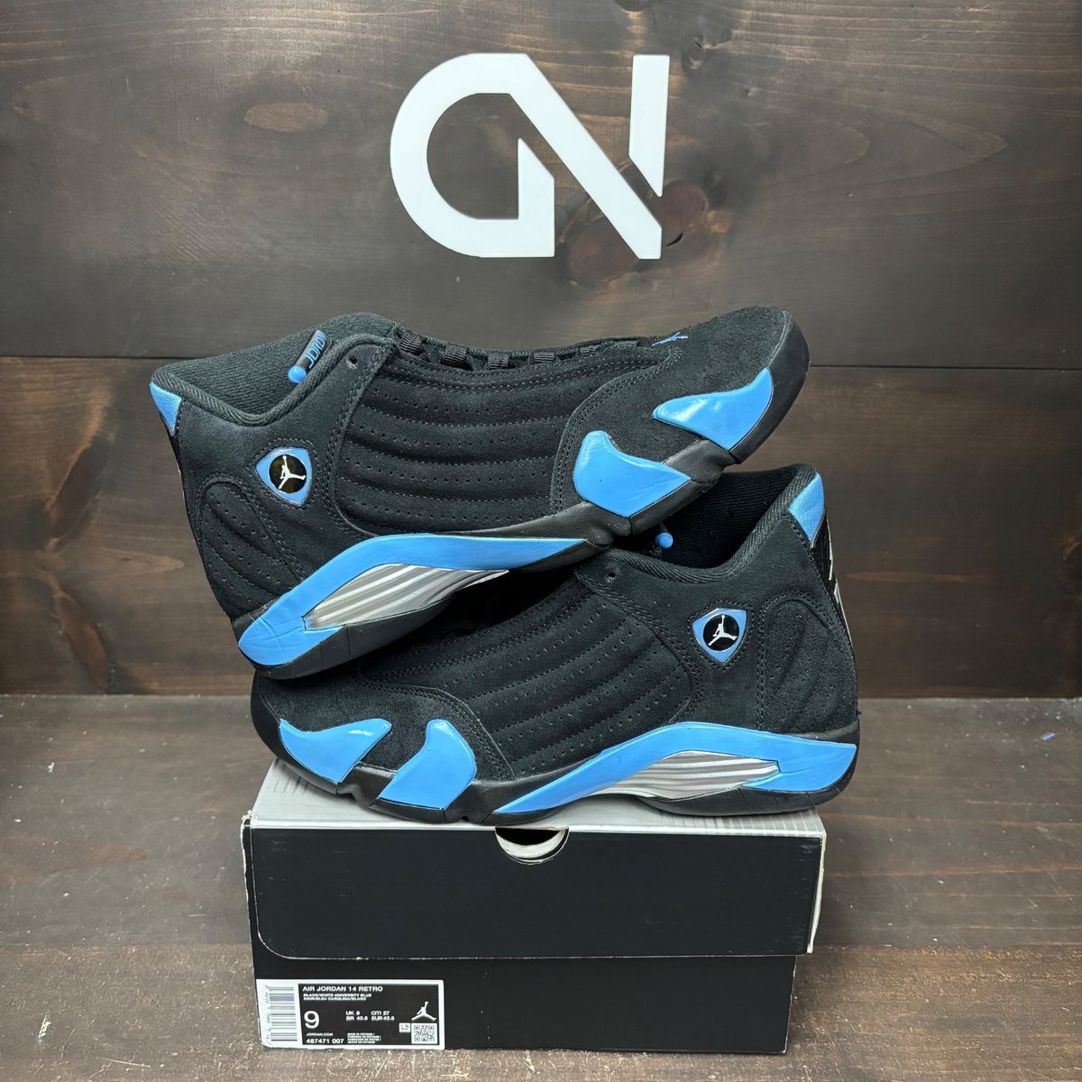Jordan 14 Retro Black University Blue (2026) Size 9 (Pre-Owned) - front