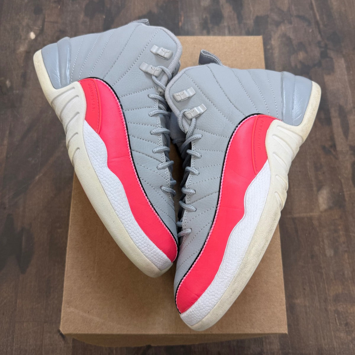 Jordan 12 Retro Wolf Grey Racer Pink (GS) Size 7Y (Pre-Owned) - Image 1