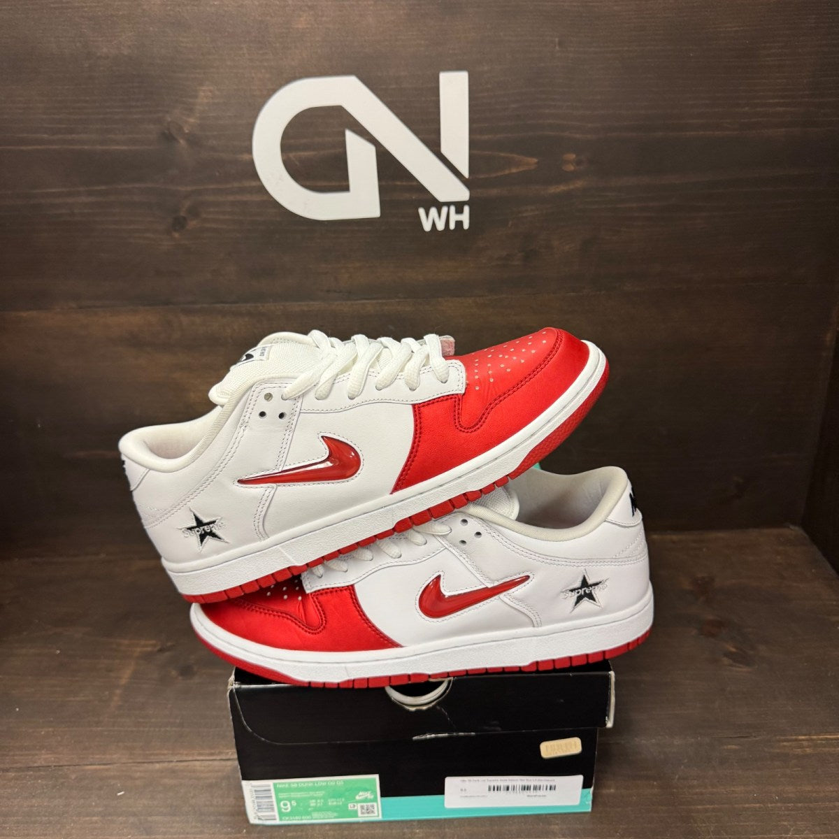 Nike SB Dunk Low Supreme Jewel Swoosh Red - Image 1