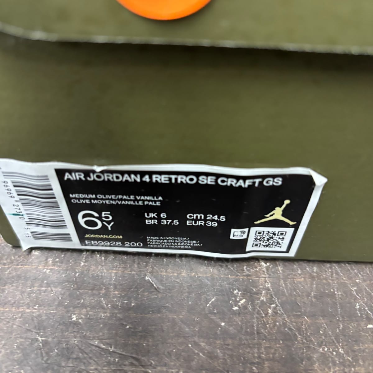Jordan 4 Retro SE Craft Medium Olive (GS) Size 6.5Y (Pre-Owned) - aux
