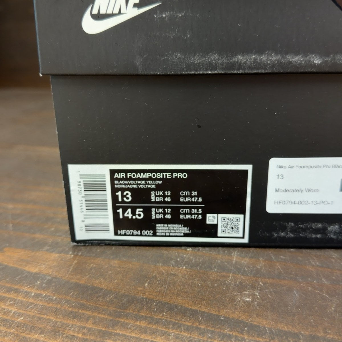 Nike Air Foamposite Pro Black Voltage Yellow Size 13 (Pre-Owned) - aux