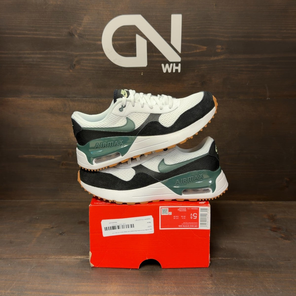 Nike Air Max SYSTM White Black Barely Volt Vintage Green (GS) - Image 1