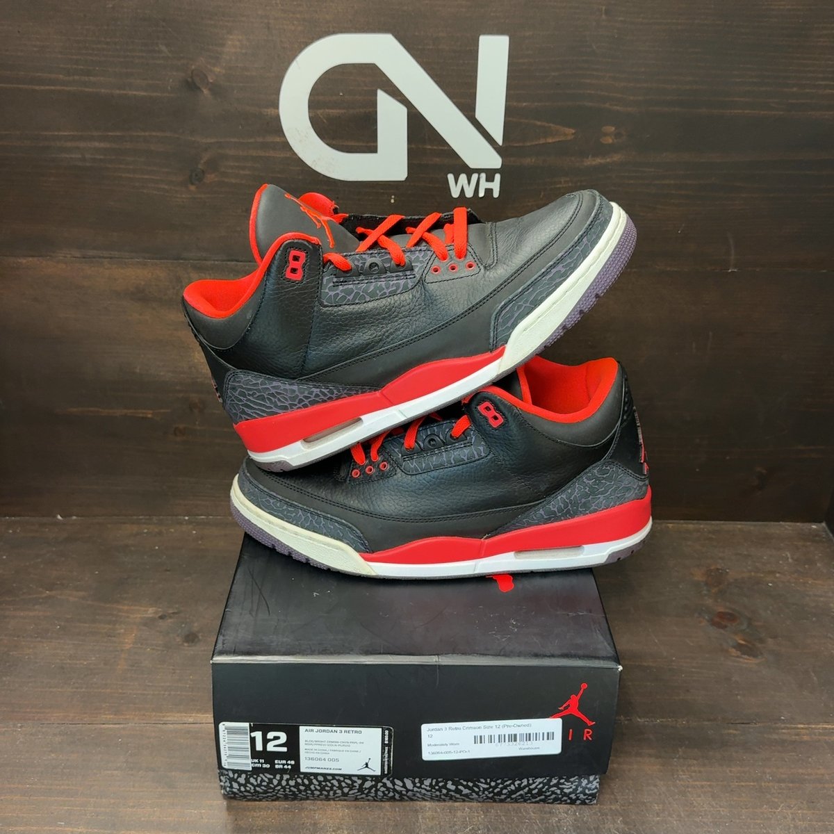 Jordan 3 Retro Crimson Size 12 (Pre-Owned) - front
