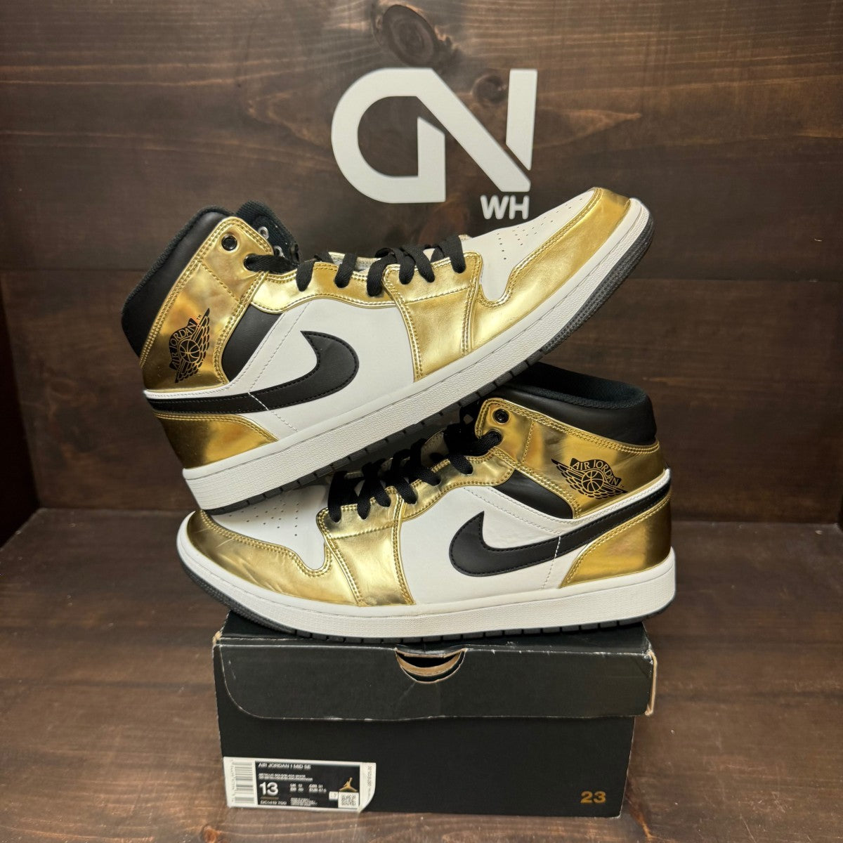 Jordan 1 Mid Metallic Gold Black White - Image 1