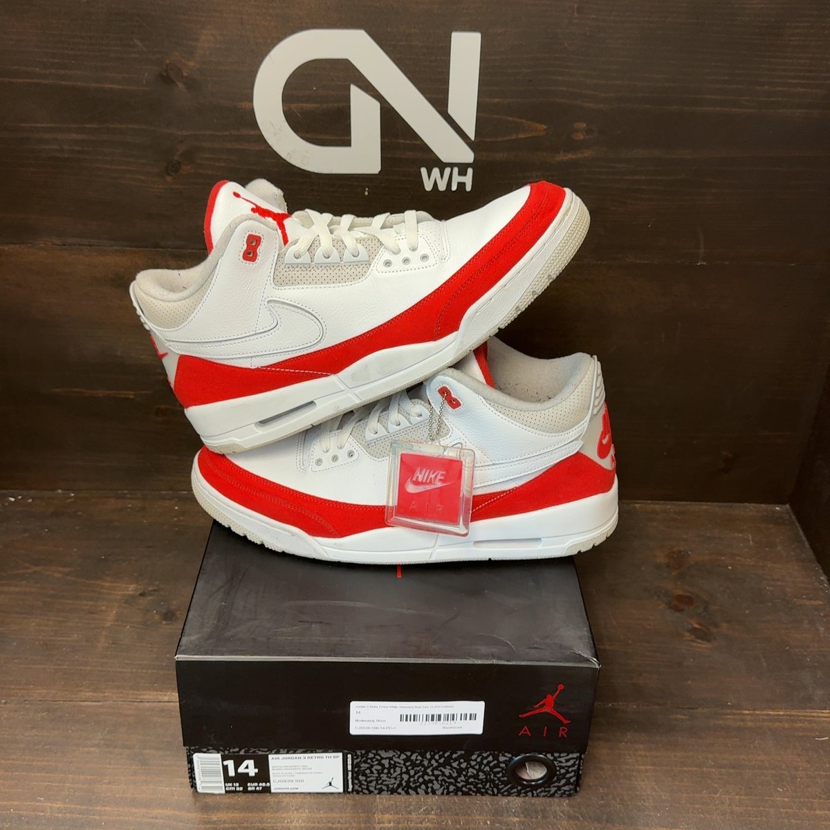 Jordan 3 Retro Tinker White University Red Size 14 (Pre-Owned) - front