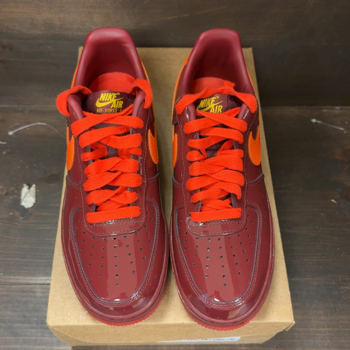 Nike Air Force 1 Low Patent Leather Dark Team Red Safety Orange Size 7.5 (Pre-Owned) - Image 3
